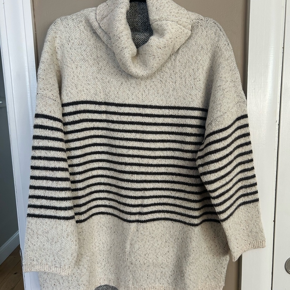 Baltic Born Cream and Brown Striped Turtleneck Sweater